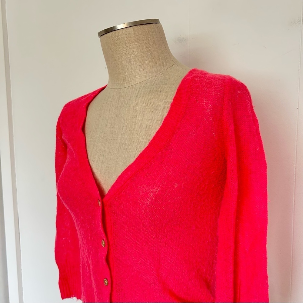 J. Crew Neon Pink Mohair Blend Cardigan Sweater XS - Picture 6 of 6
